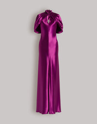 Robe de soirée en satin avec manches cape - Purple