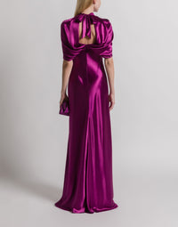 Robe de soirée en satin avec manches cape - Purple