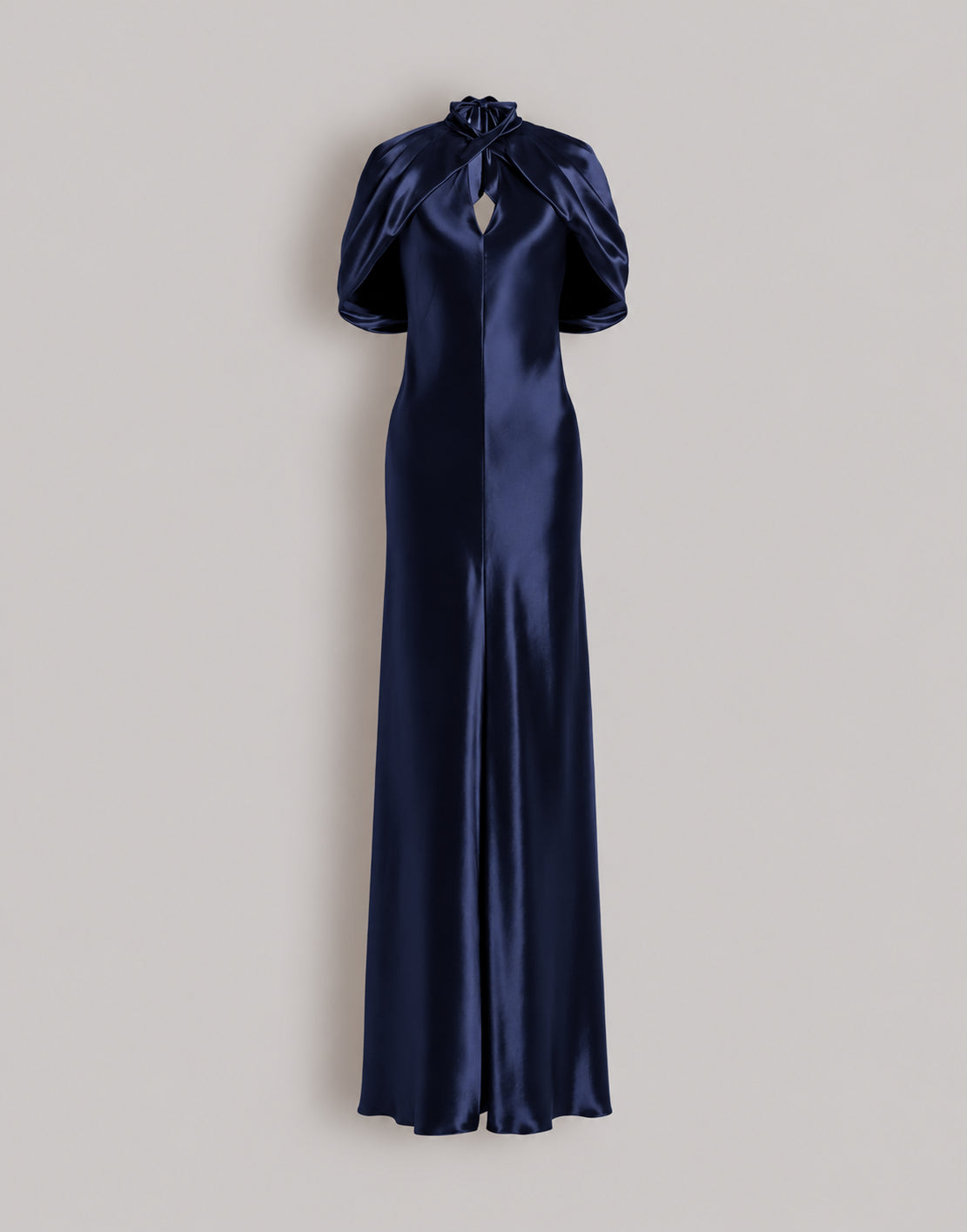 Robe de soirée en satin avec manches cape - Blue
