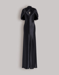 Robe de soirée en satin avec manches cape - Black