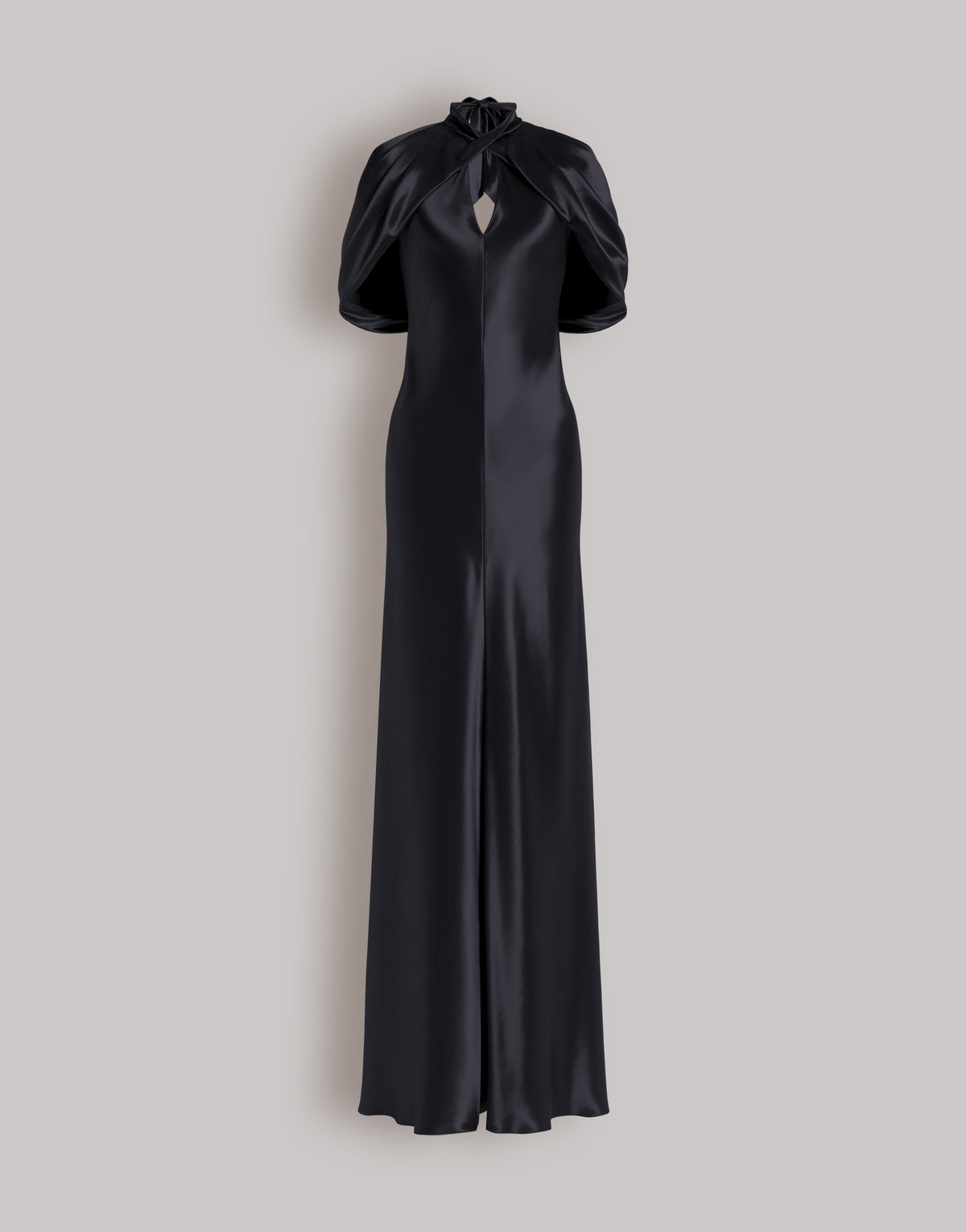 Robe de soirée en satin avec manches cape - Black