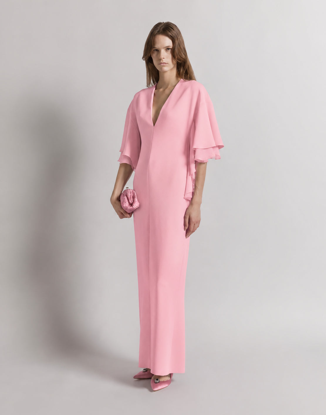 Robe longue à manches cape en améthyste  - Pink