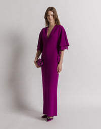 Robe longue à manches cape en améthyste  - Purple
