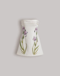 Robe bustier en lin imprimé iris - Grey