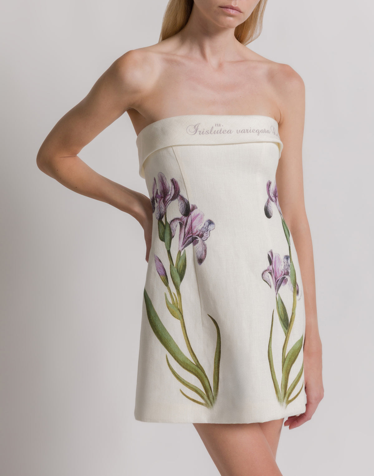 Robe bustier en lin imprimé iris - Grey