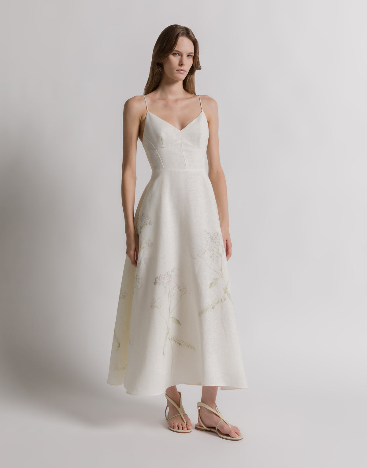 Robe d'été en lin à imprimé floral - Ivory