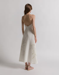 Robe d'été en lin à imprimé floral - Ivory