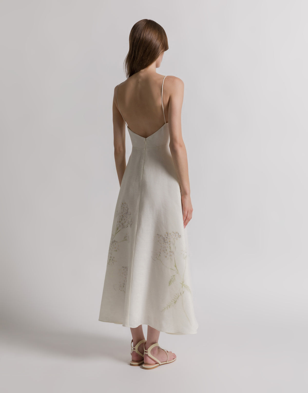 Robe d'été en lin à imprimé floral - Ivory