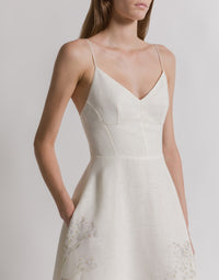 Robe d'été en lin à imprimé floral - Ivory