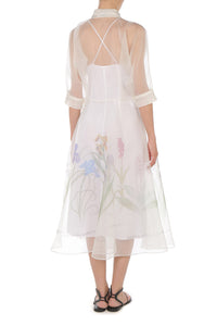 Robe chemise en organza de soie avec imprimé Iris - Ivory