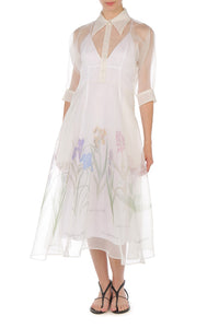 Robe chemise en organza de soie avec imprimé Iris - Ivory