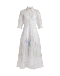 Robe chemise en organza de soie avec imprimé Iris - Ivory
