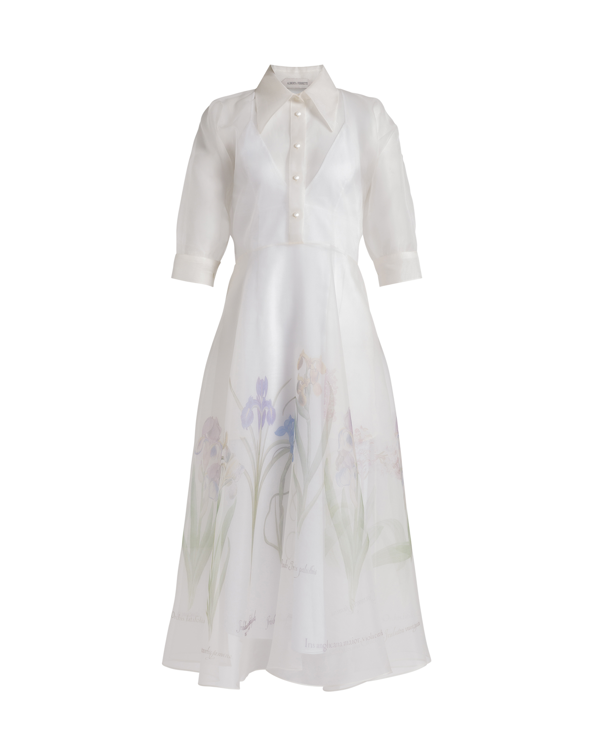 Robe chemise en organza de soie avec imprimé Iris - Ivory