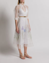 Robe chemise en organza de soie avec imprimé Iris - Ivory