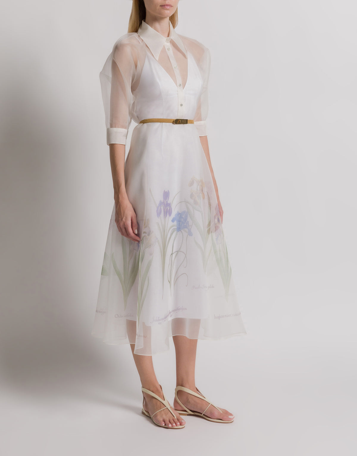 Robe chemise en organza de soie avec imprimé Iris - Ivory