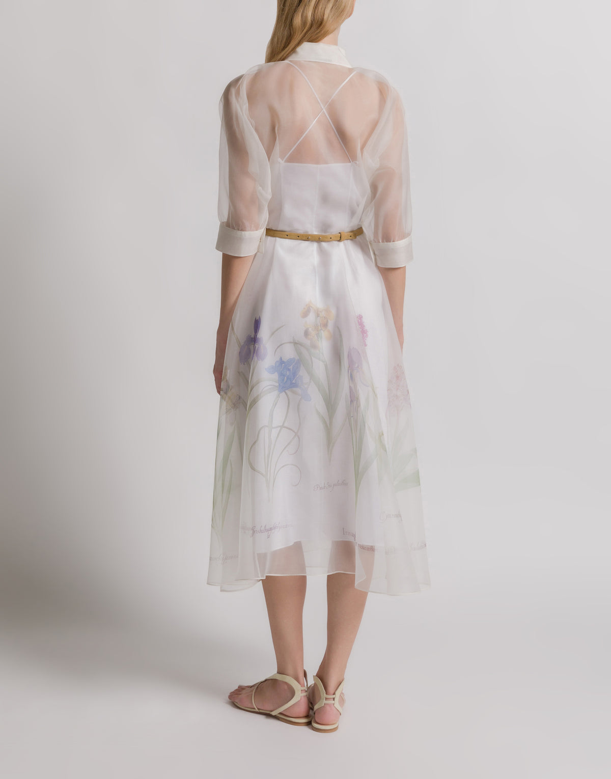 Robe chemise en organza de soie avec imprimé Iris - Ivory