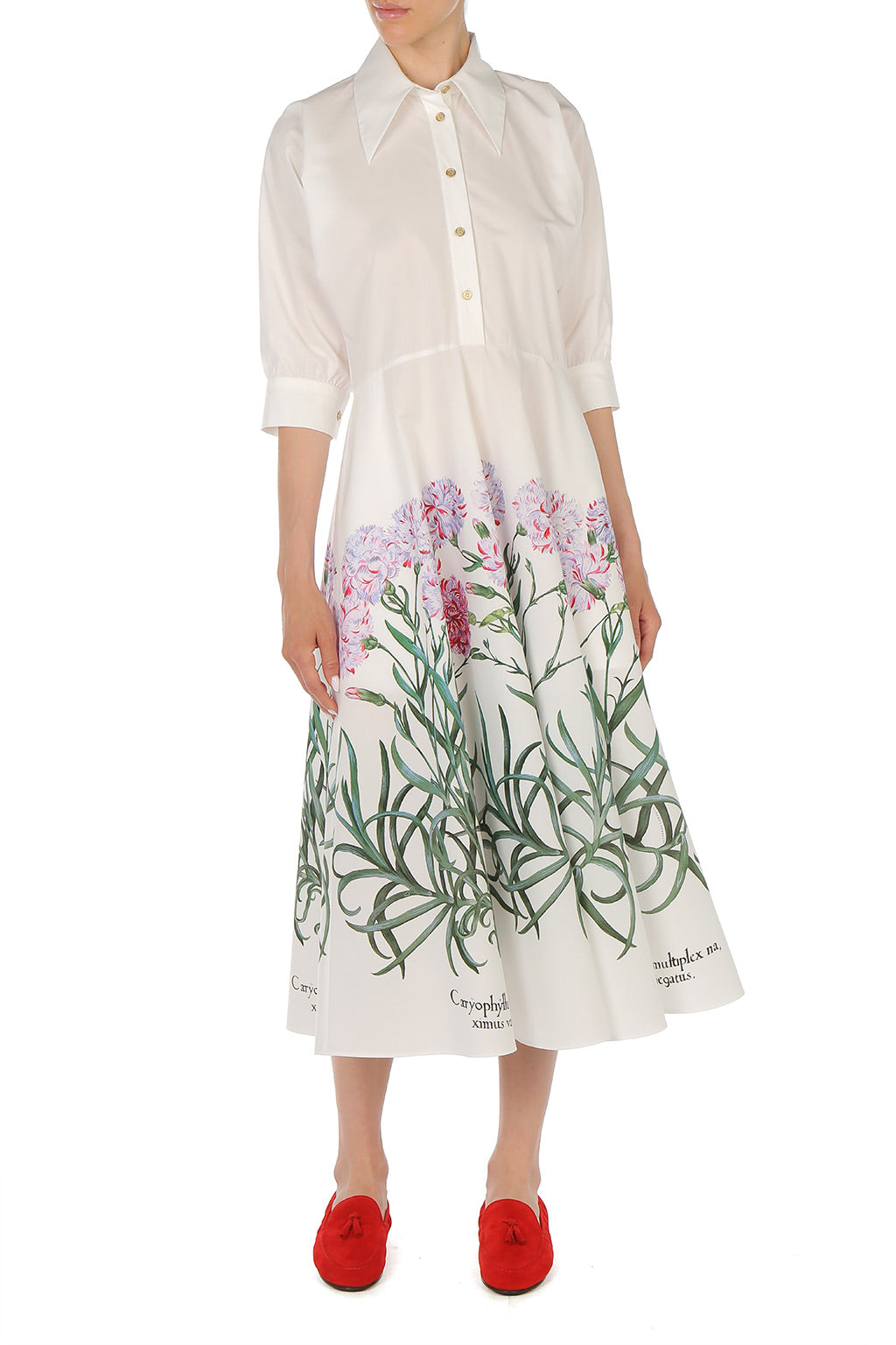 Robe chemise en coton avec imprimé Herbarium - Ivory