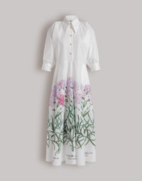 Robe chemise en coton avec imprimé Herbarium - Ivory