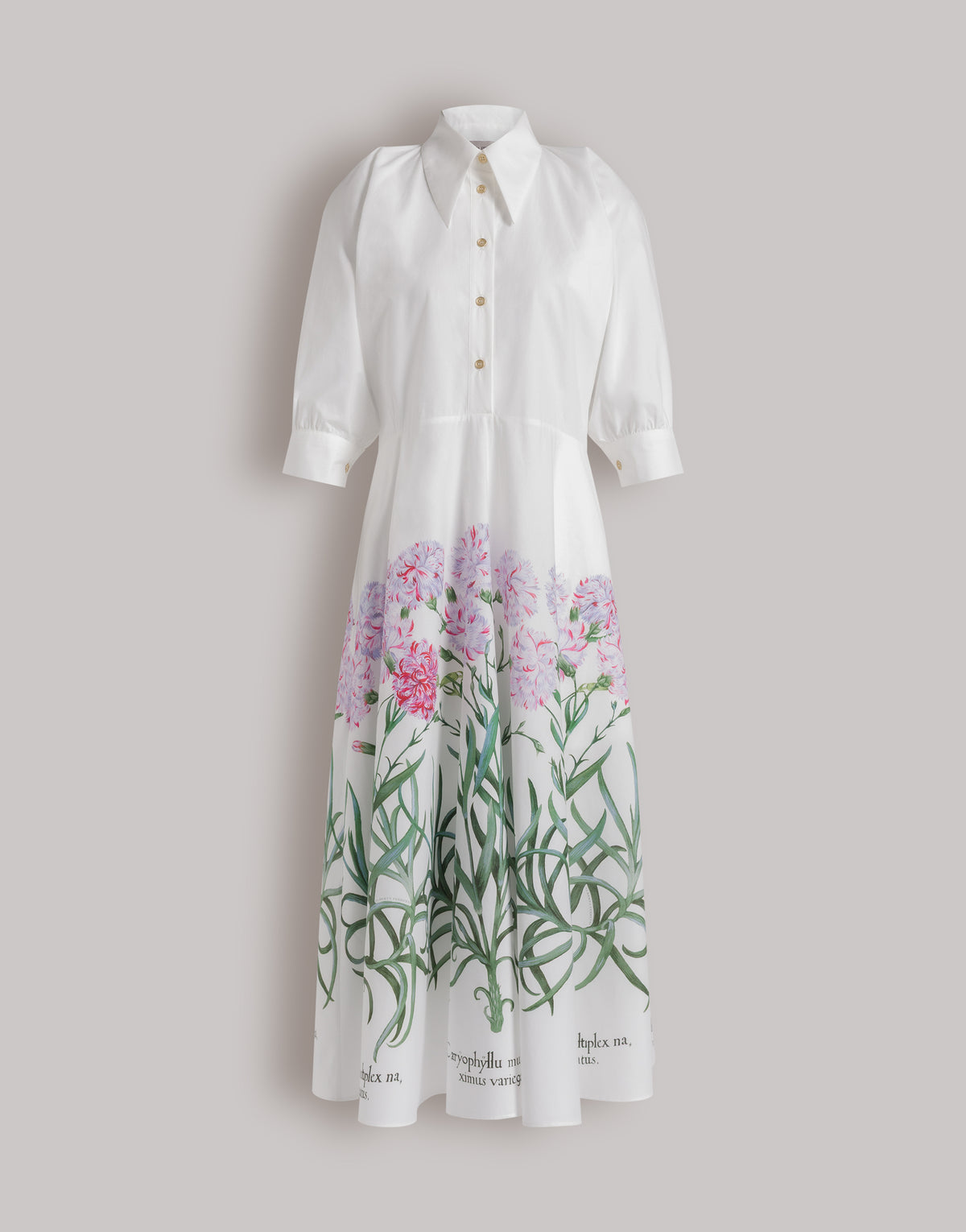 Robe chemise en coton avec imprimé Herbarium - Ivory