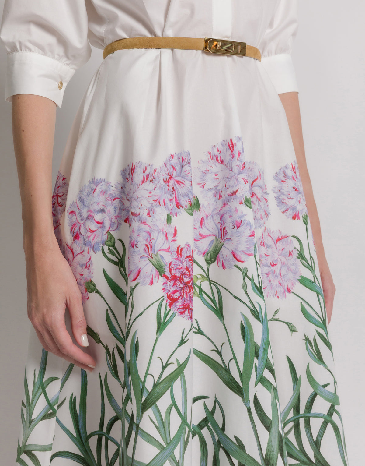 Robe chemise en coton avec imprimé Herbarium - Ivory