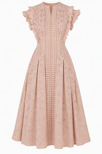 Robe Midi à Broderie Anglaise - Beige