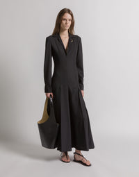 Robe longue en laine avec piercings  - Black