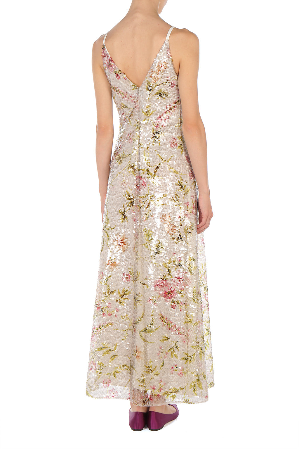 Robe de soirée avec paillettes florales - Ivory