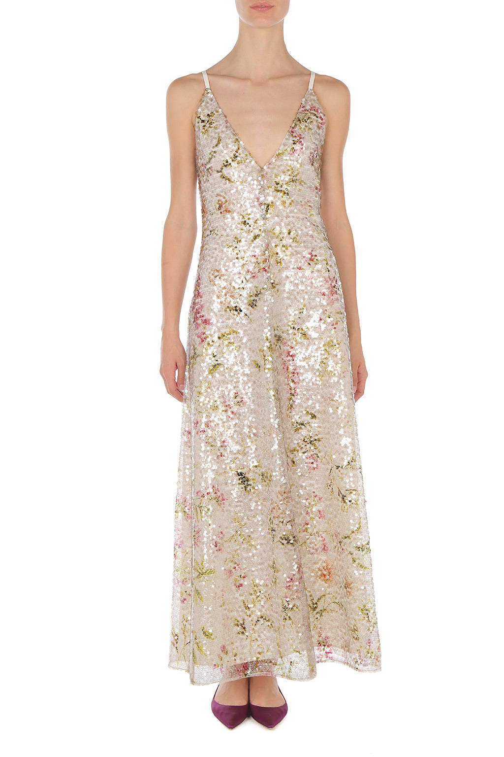 Robe de soirée avec paillettes florales - Ivory
