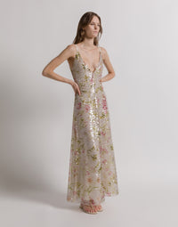 Robe de soirée avec paillettes florales - Ivory