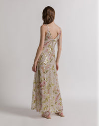 Robe de soirée avec paillettes florales - Ivory