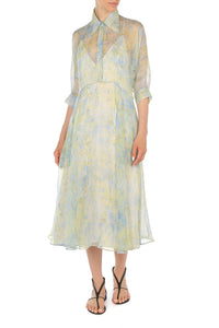 Robe chemise en mousseline à imprimé floral - Yellow