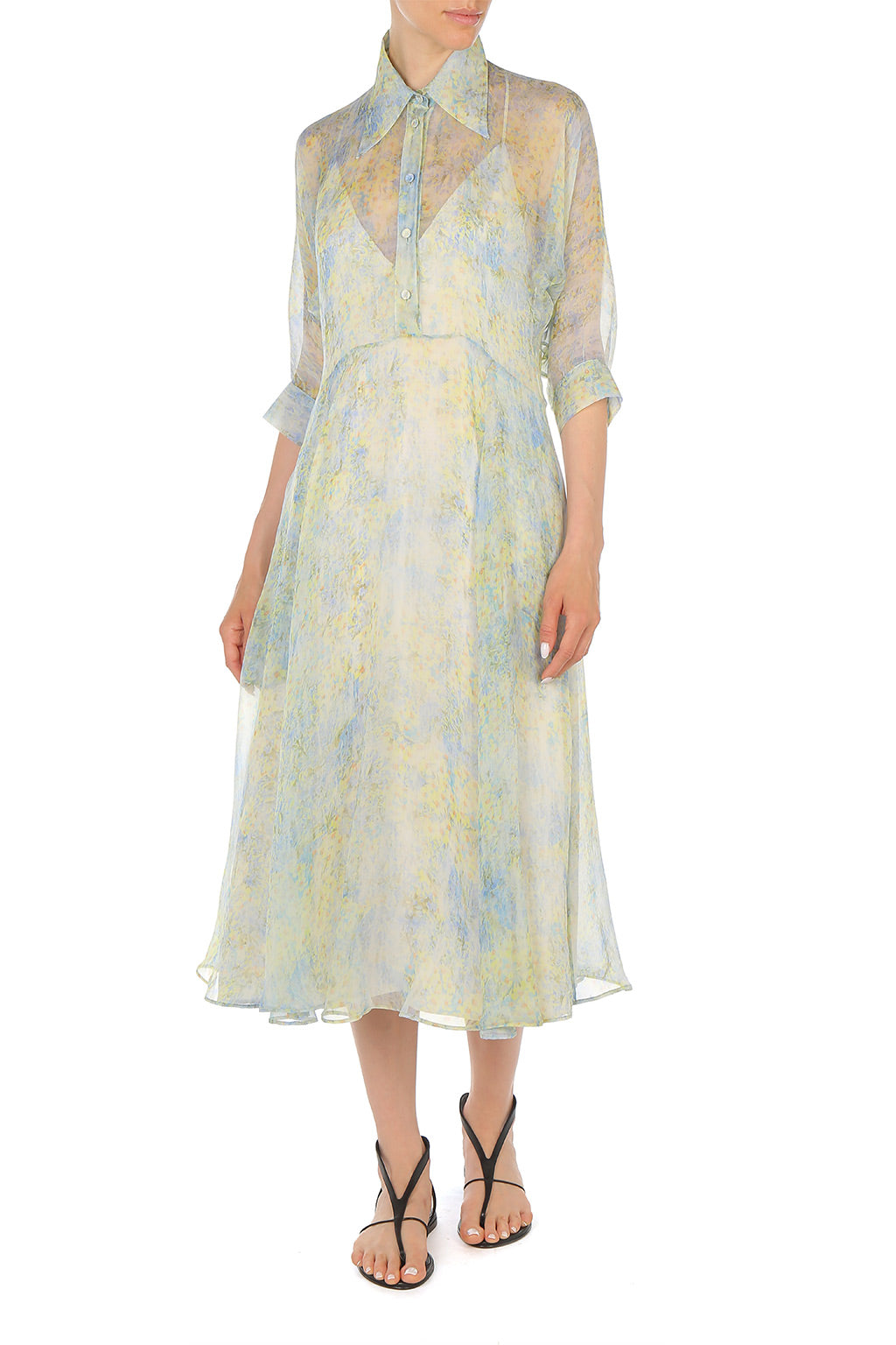 Robe chemise en mousseline à imprimé floral - Yellow