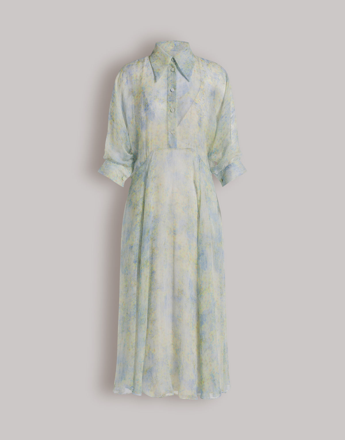 Robe chemise en mousseline à imprimé floral - Yellow