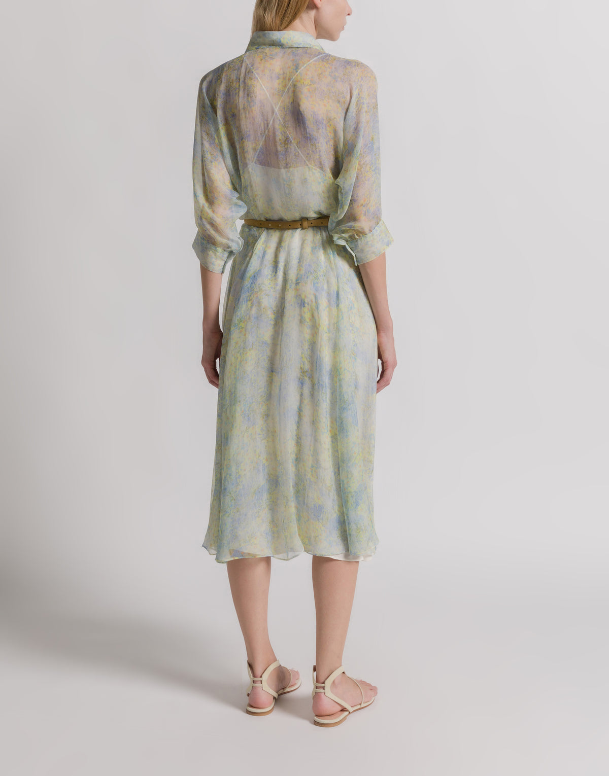 Robe chemise en mousseline à imprimé floral - Yellow
