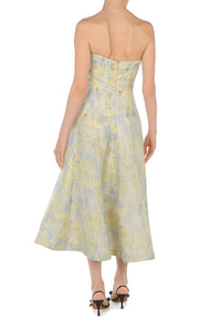 Robe bustier en organza de soie à imprimé floral - Yellow