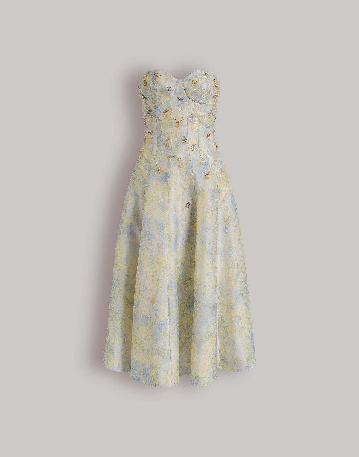 Robe bustier en organza de soie à imprimé floral - Yellow