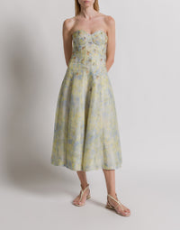 Robe bustier en organza de soie à imprimé floral - Yellow