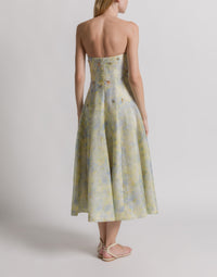 Robe bustier en organza de soie à imprimé floral - Yellow