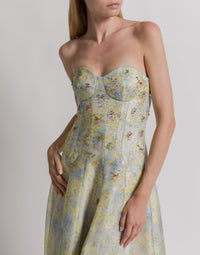 Robe bustier en organza de soie à imprimé floral - Yellow