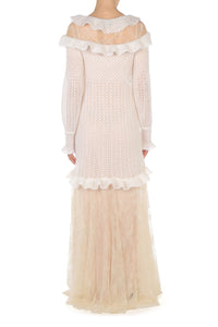 Robe Longue en Maille et Dentelle - White
