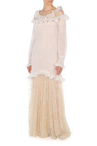 Robe Longue en Maille et Dentelle - White