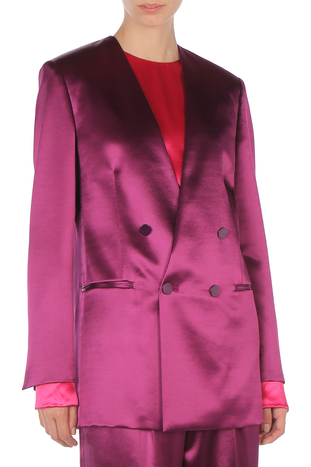 Veste à double boutonnage en satin brillant - Purple
