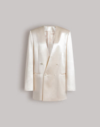 Veste à double boutonnage en satin brillant - White