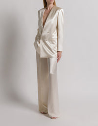 Veste à double boutonnage en satin brillant - White