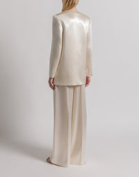 Veste à double boutonnage en satin brillant - White