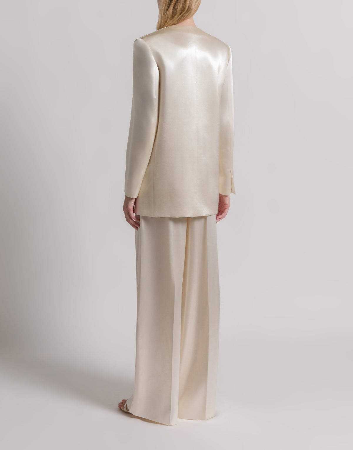 Veste à double boutonnage en satin brillant - White