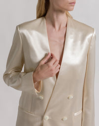 Veste à double boutonnage en satin brillant - White