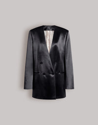 Veste à double boutonnage en satin brillant - Black