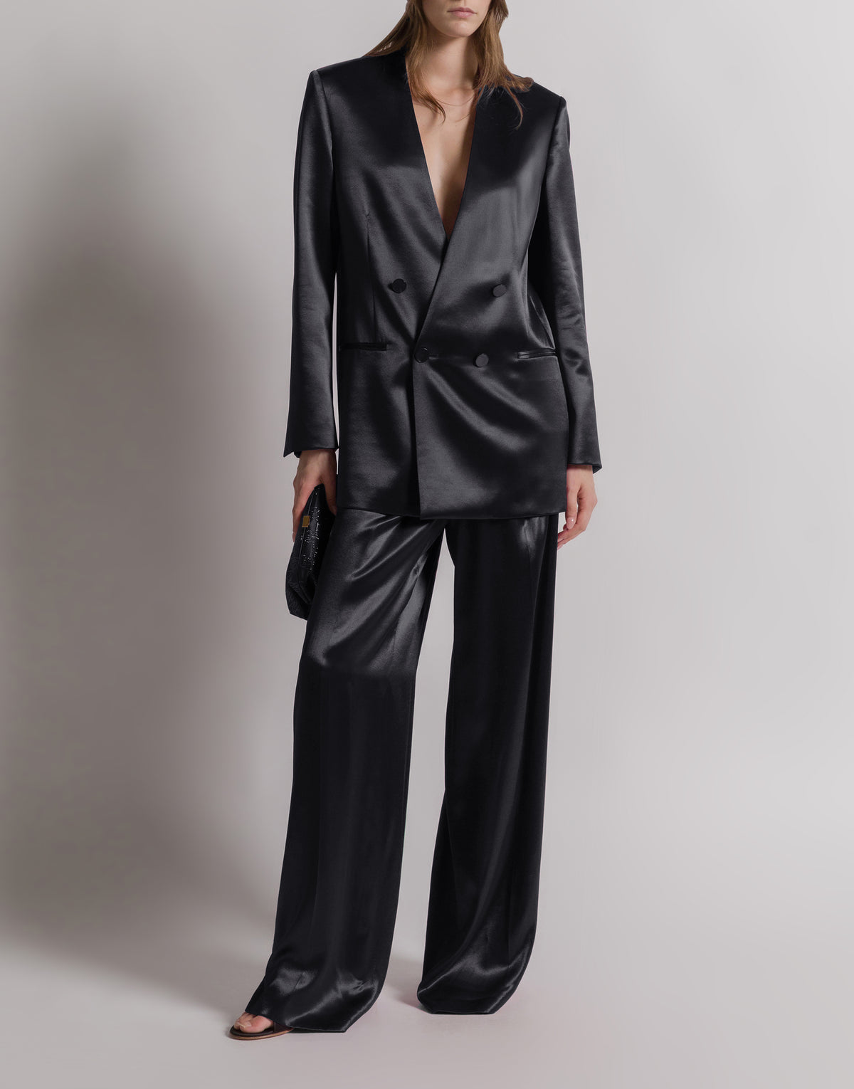 Veste à double boutonnage en satin brillant - Black