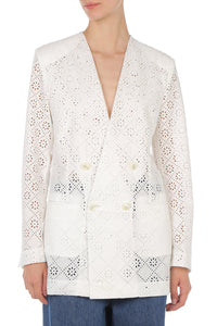 Blazer croisé en dentelle Sangallo - White